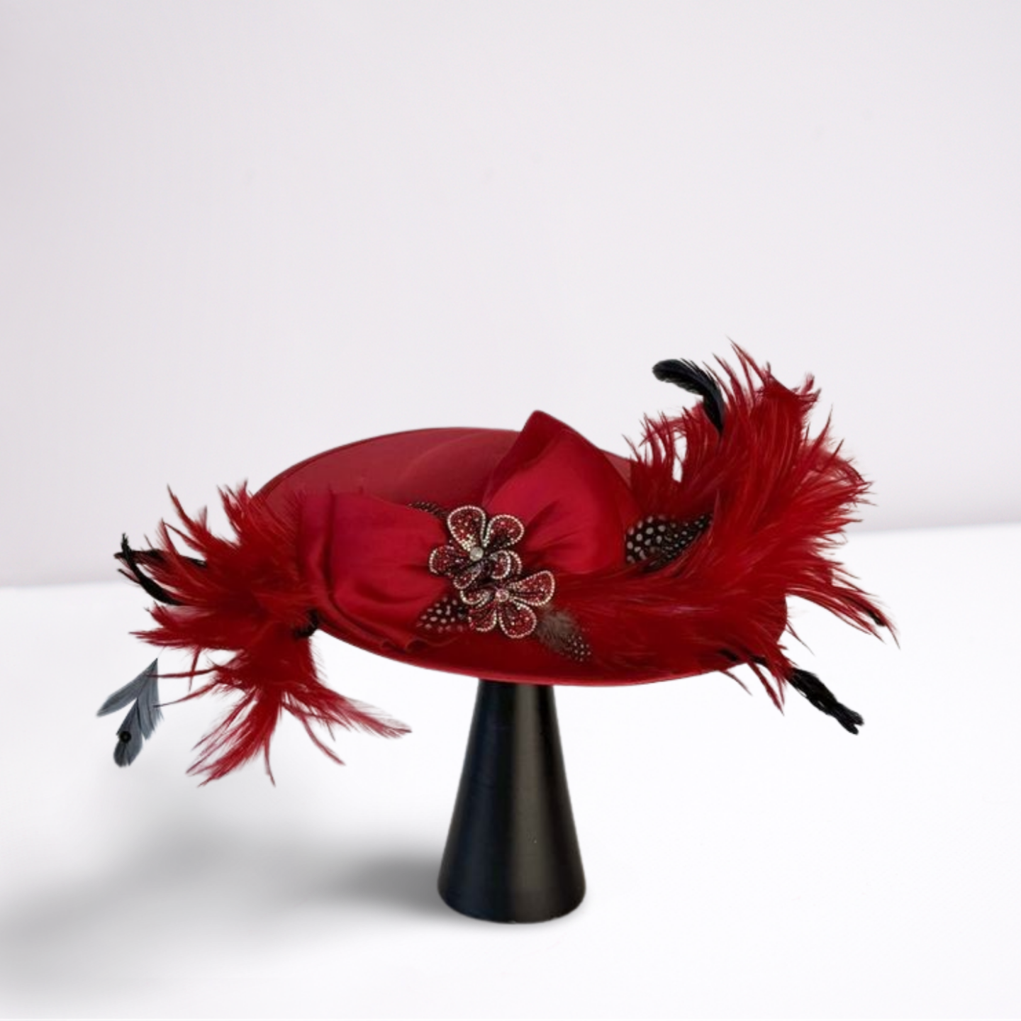 Red Feather Fascinator Derby Hat-Animo Hat Company