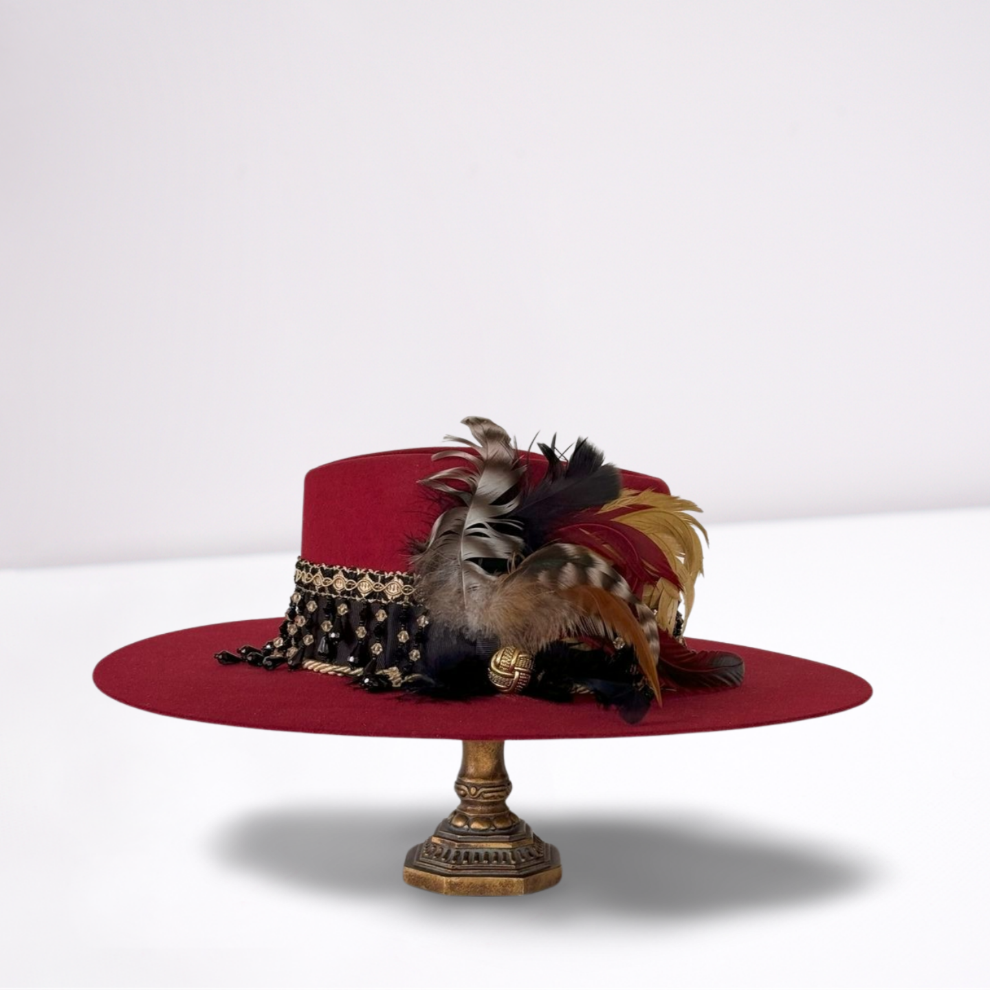 Red Embellished Band Felt Rancher Hat