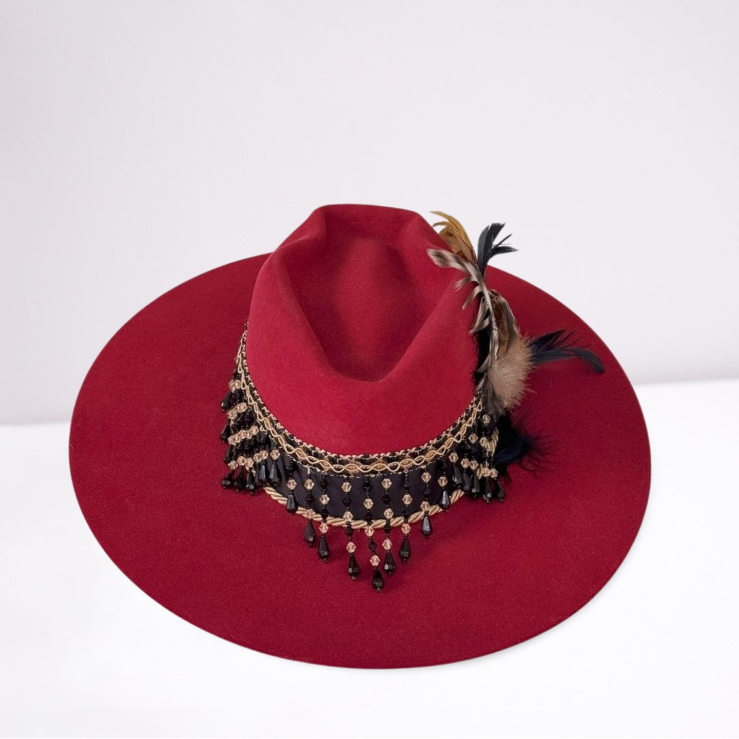 Red Embellished Band Felt Rancher Hat