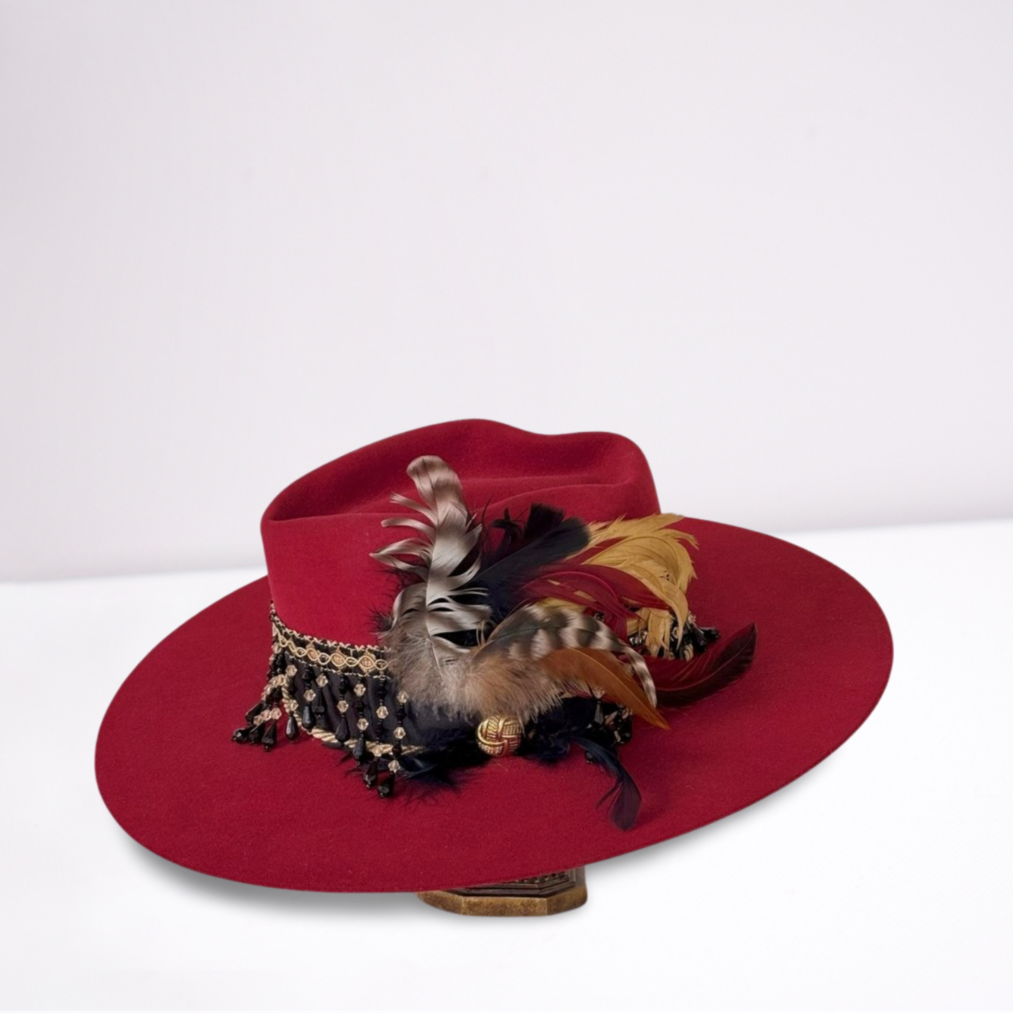 Red Embellished Band Felt Rancher Hat