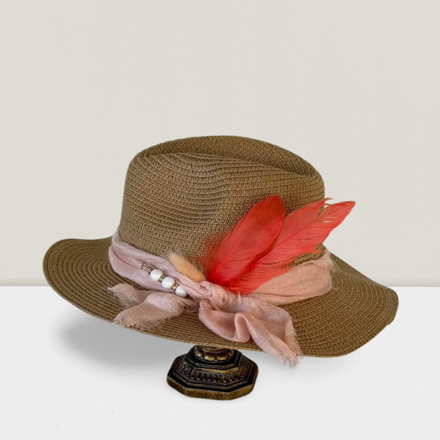 Peach Scarf Fedora Summer Hat