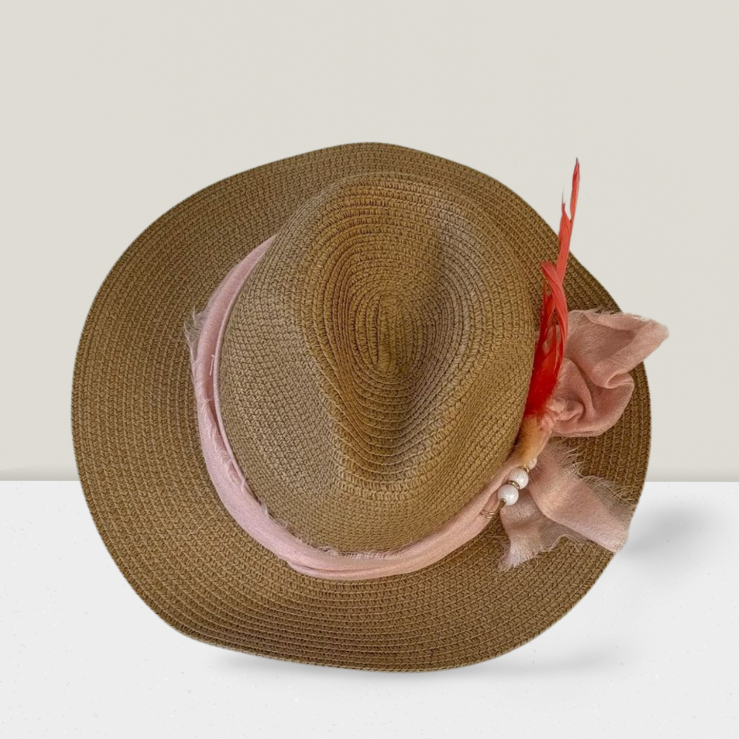 Peach Scarf Fedora Summer Hat