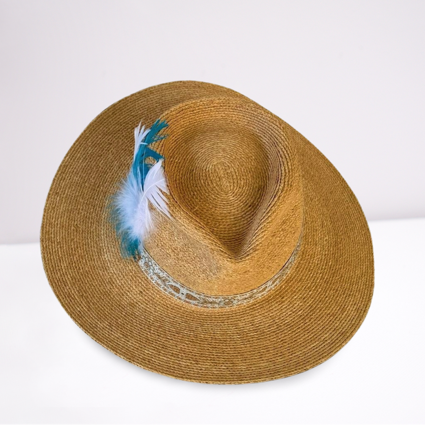 Ribbon Band Turquoise Feather Summer Hat