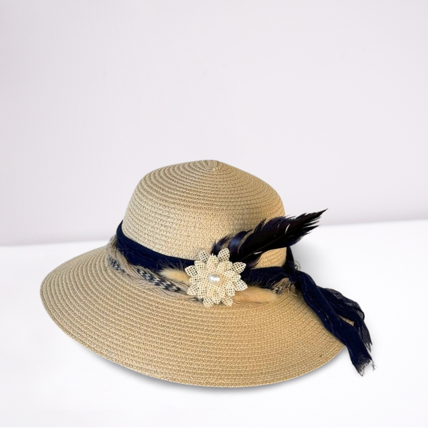 Cream Scarf Fedora Summer Hat