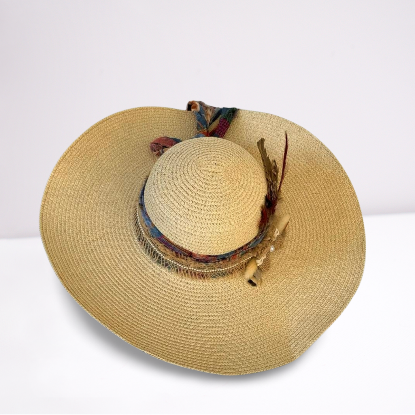 Multi-Colored Scarf Wide Brim Summer Hat