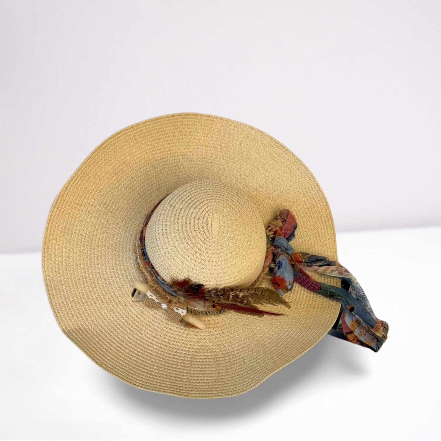 Multi-Colored Scarf Wide Brim Summer Hat