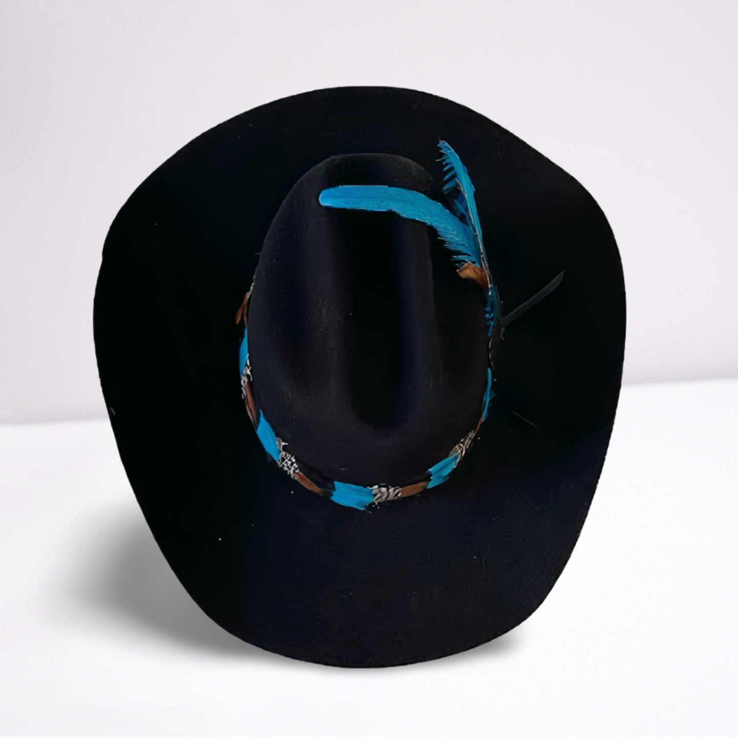 Blue Feather Band Wool Cowboy Hat
