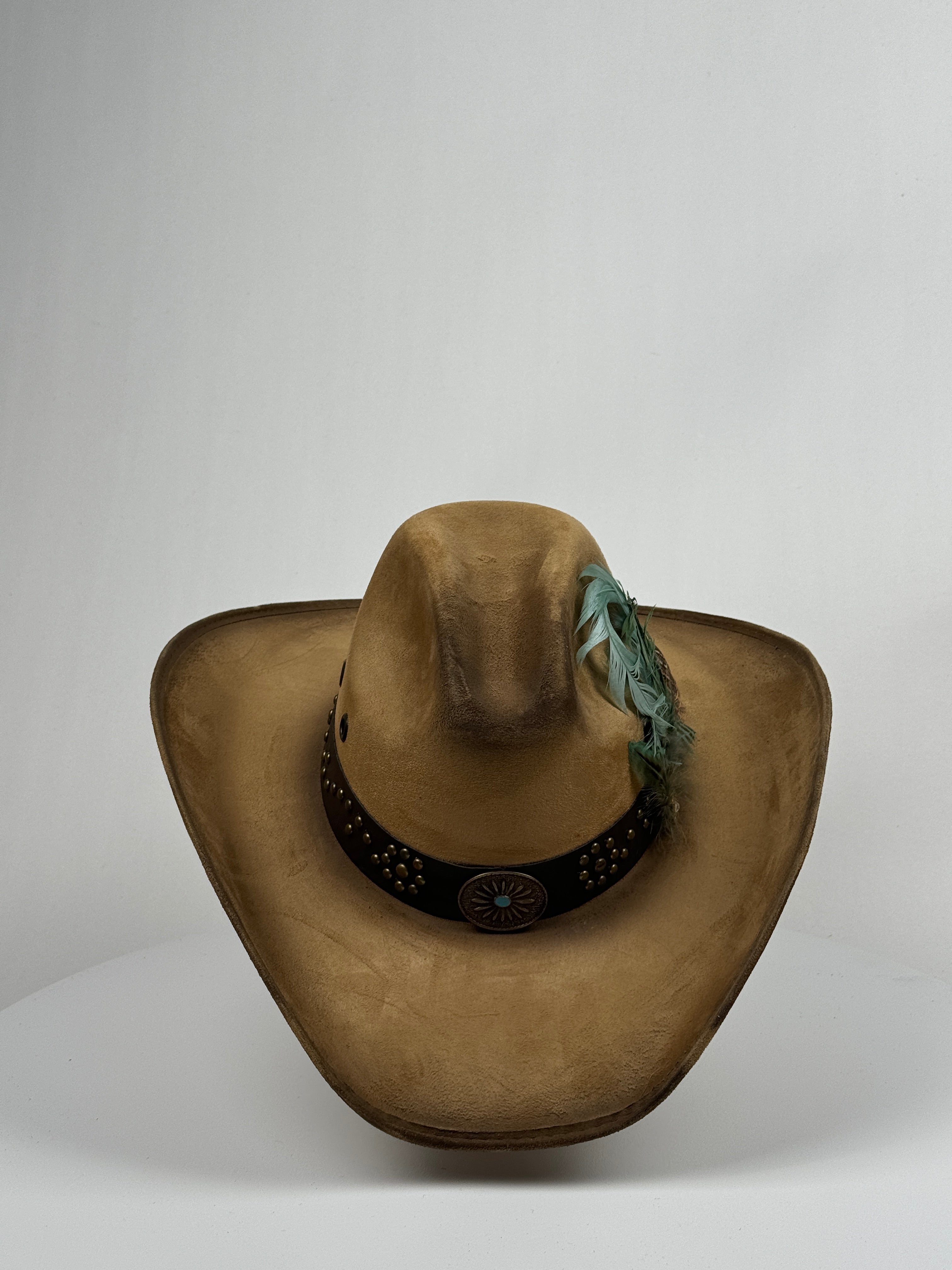 Turquoise Feather Leather Band Cowboy Hat