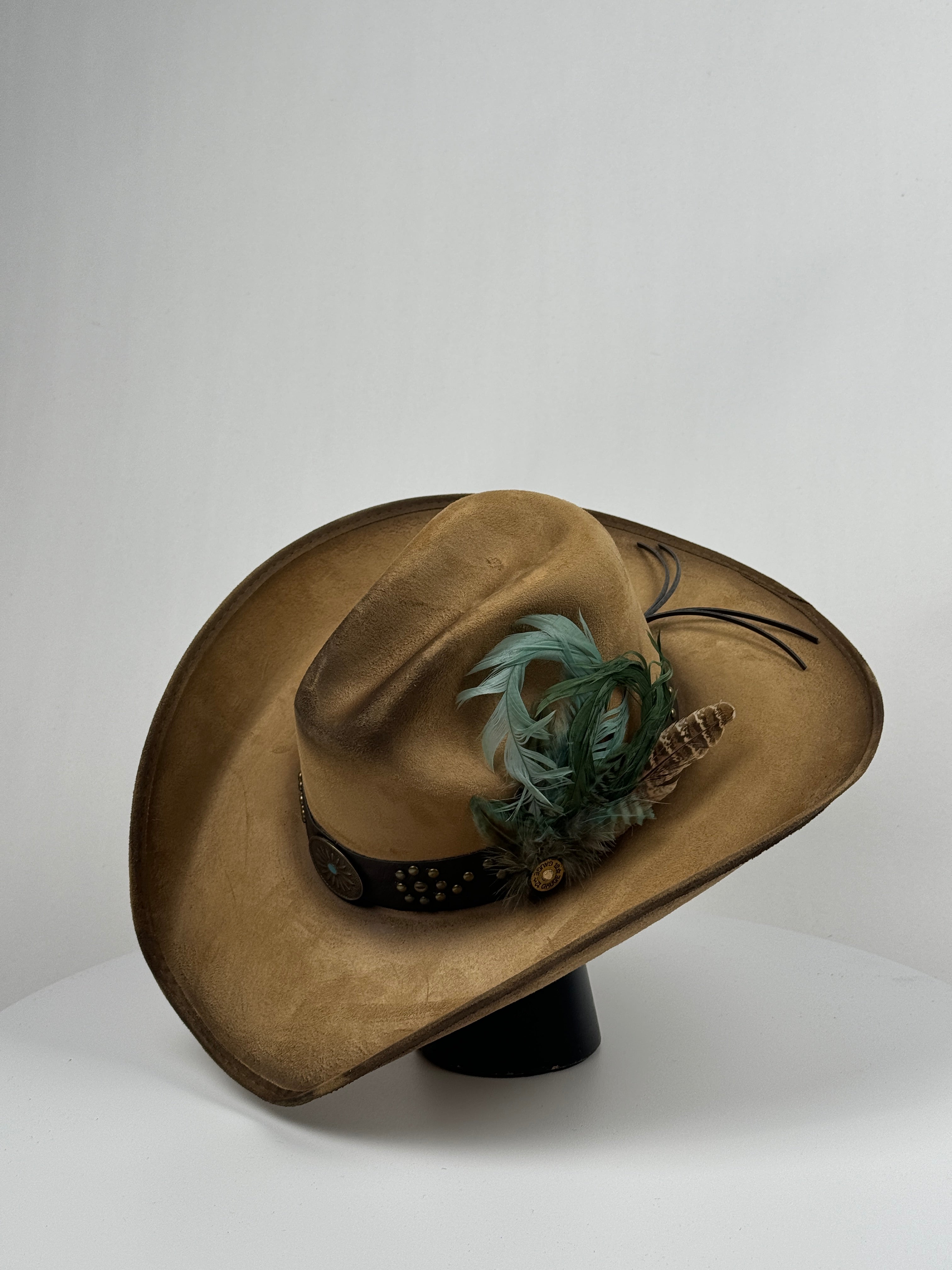 Turquoise Feather Leather Band Cowboy Hat