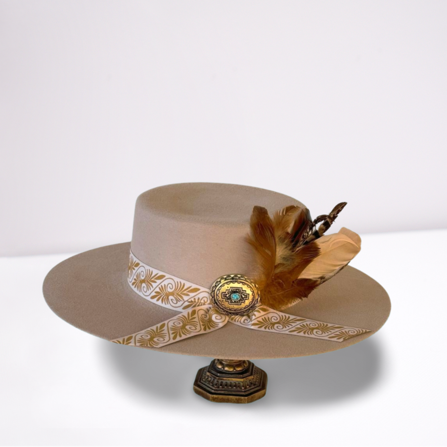 Scala Gold/White Ribbon Band Bolero Hat