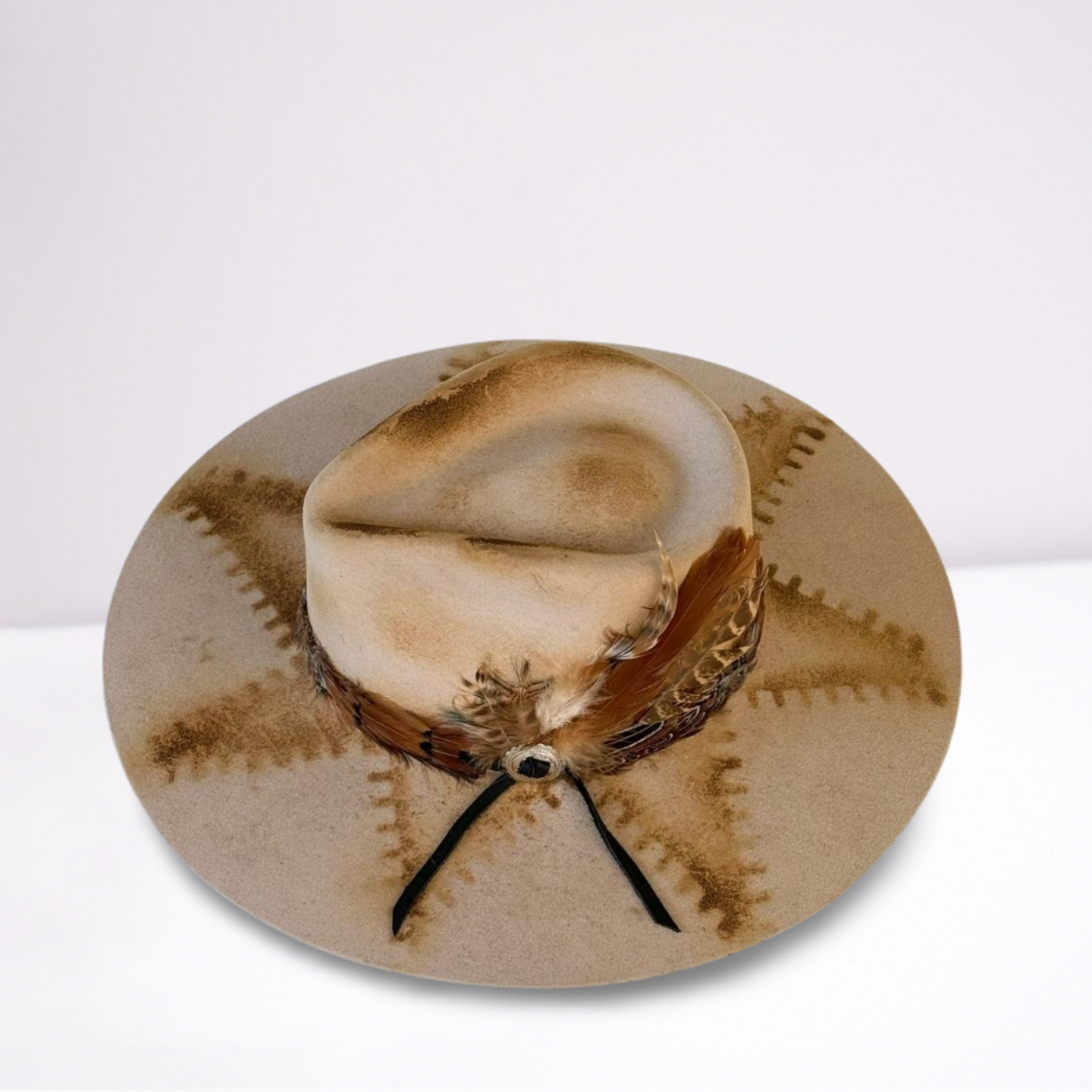 Twister Tan Distressed Feather Band Rancher Hat