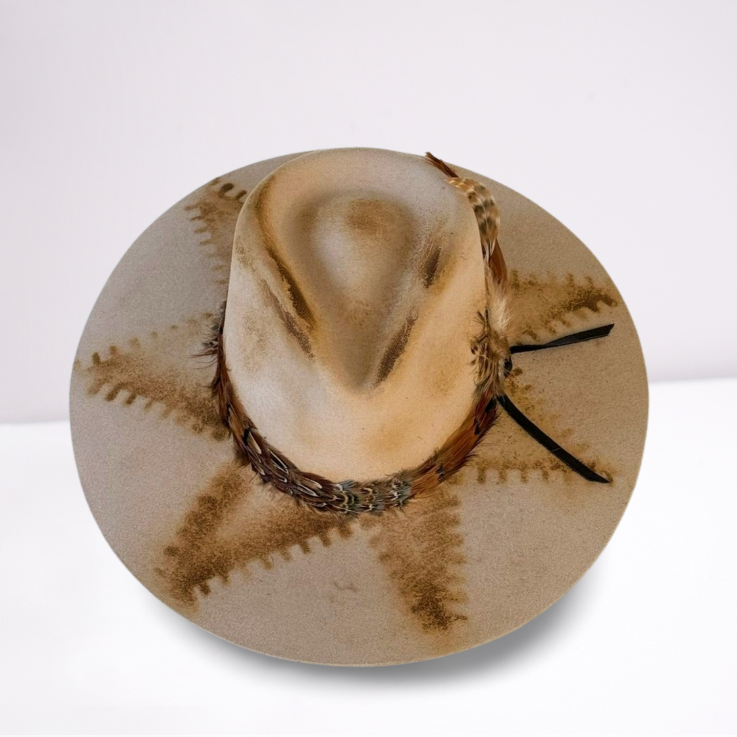 Twister Tan Distressed Feather Band Rancher Hat