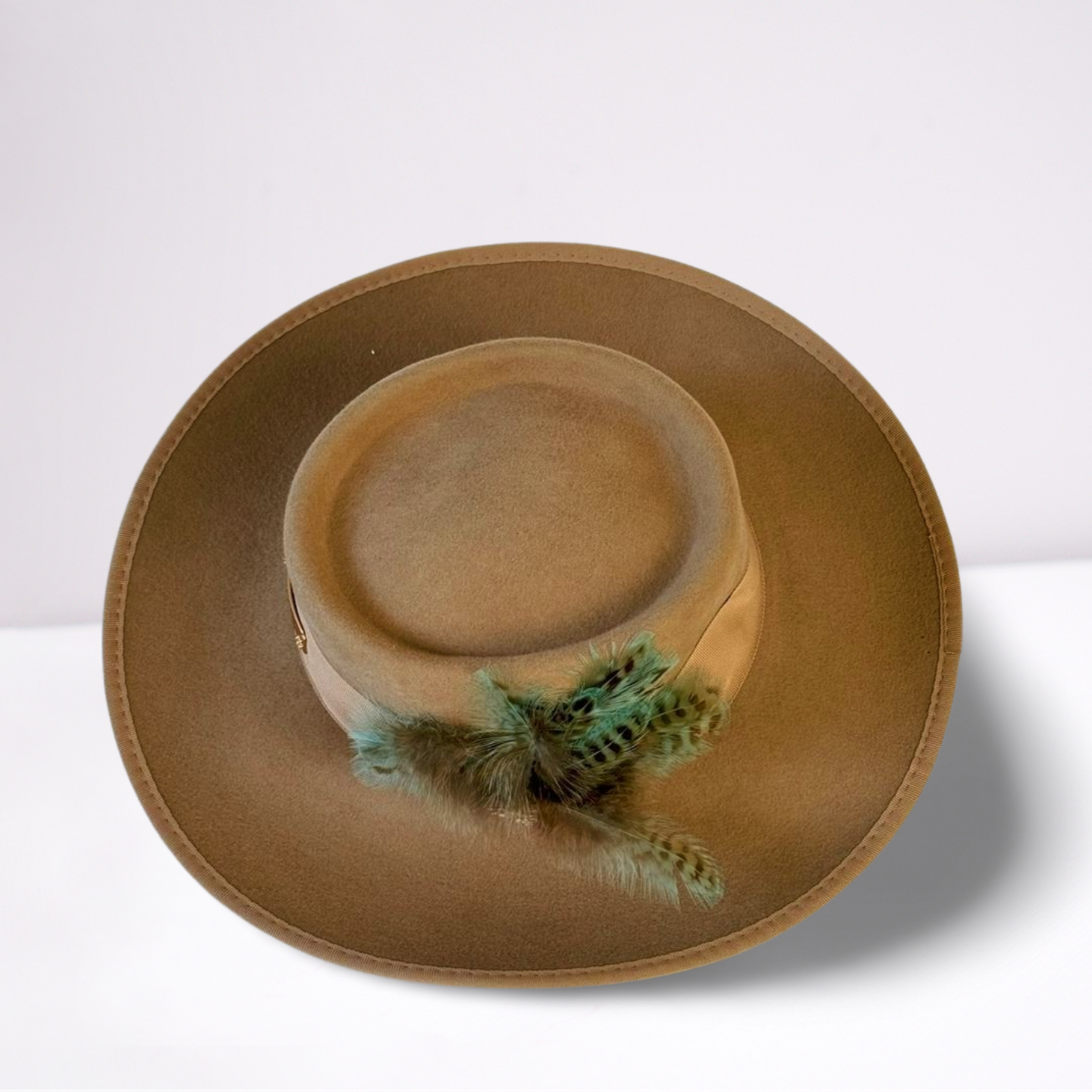 Grasgrain Ribbon Band Turquoise Feather Boater Hat