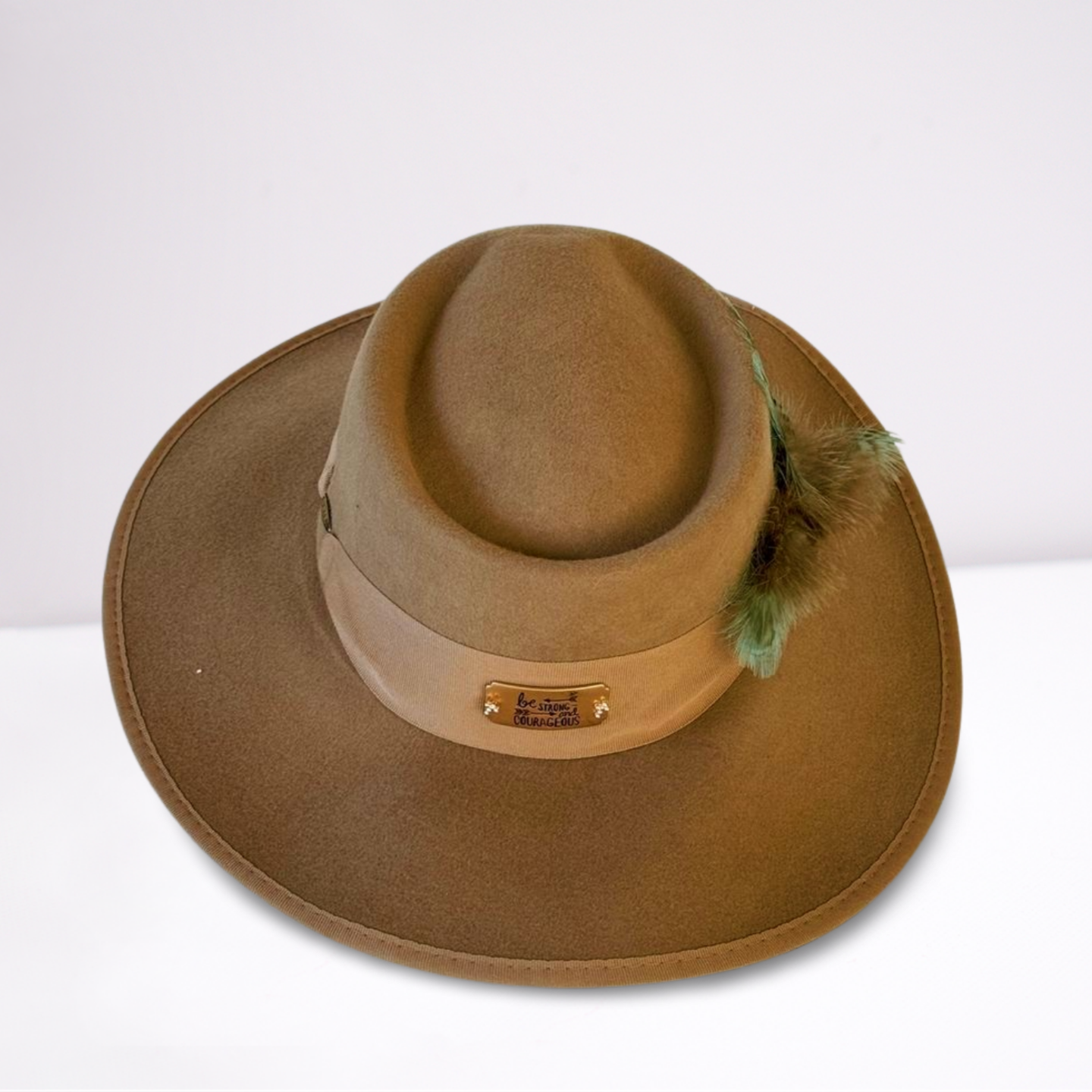 Grasgrain Ribbon Band Turquoise Feather Boater Hat