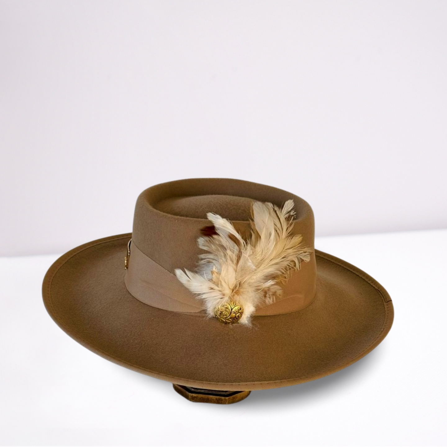 Grasgrain Ribbon Band Cream Feather Boater Hat