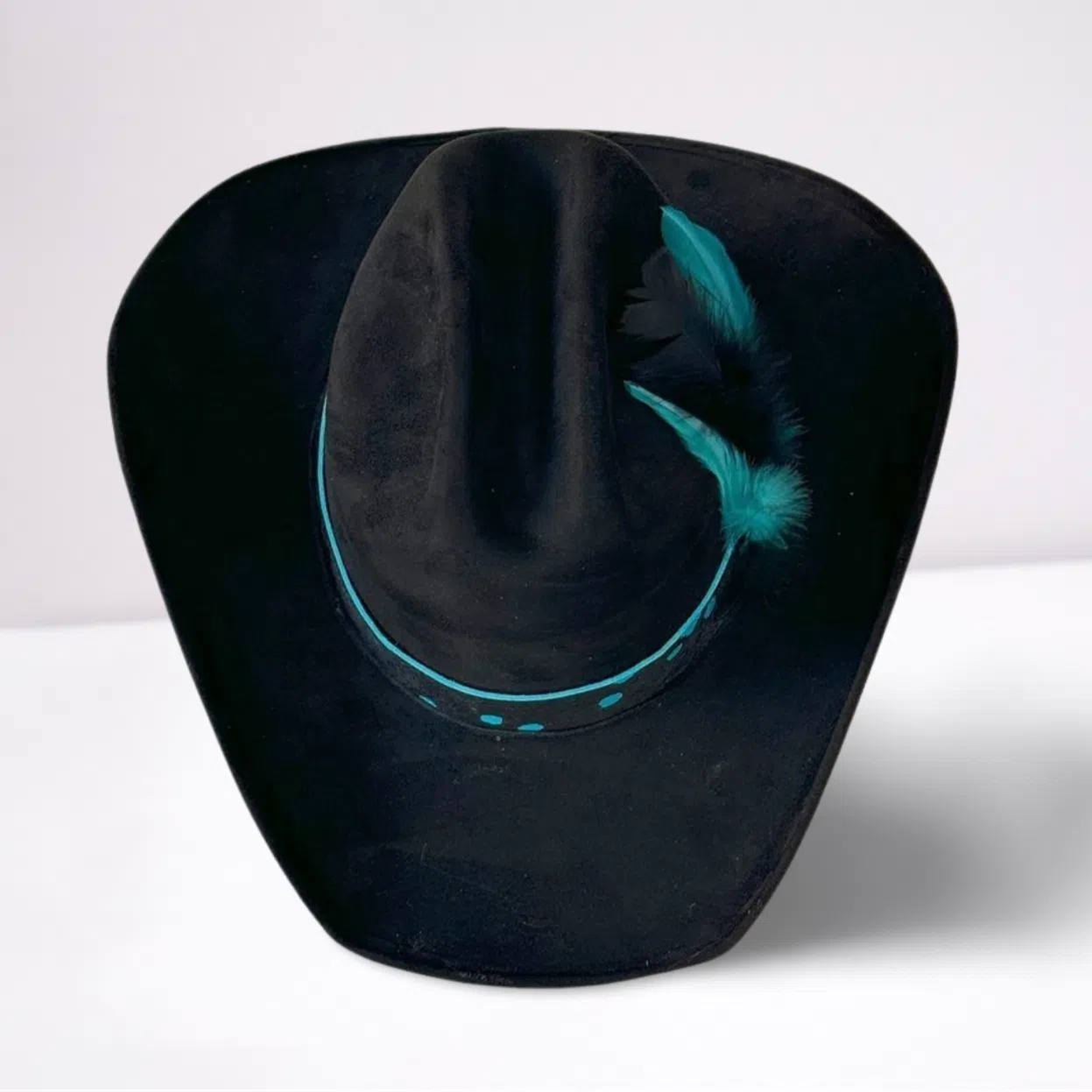 Black & Turquoise Leather Band Cowboy Hat