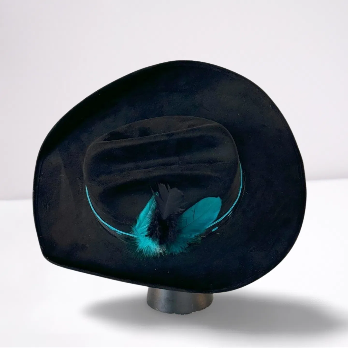 Black & Turquoise Leather Band Cowboy Hat