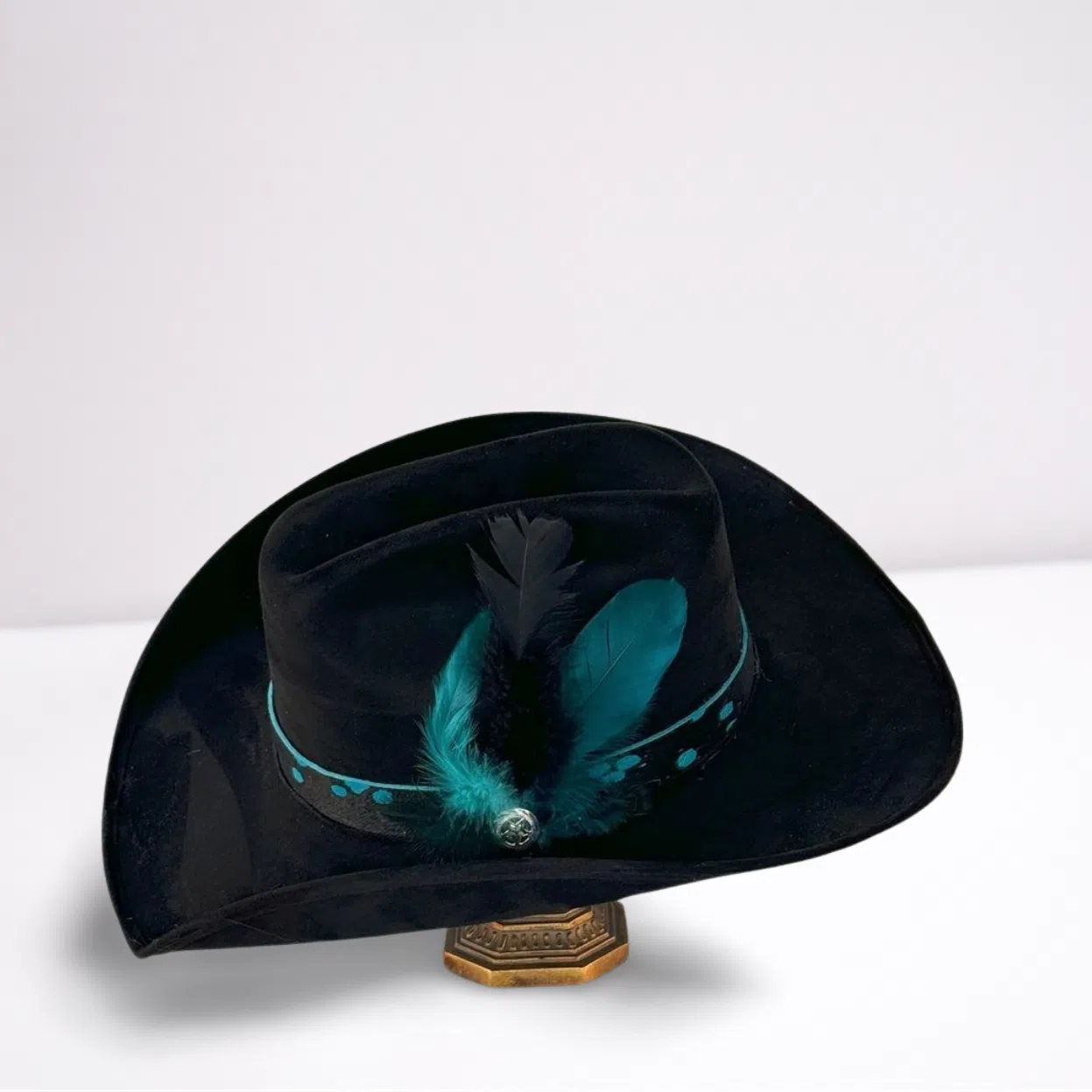 Black & Turquoise Leather Band Cowboy Hat