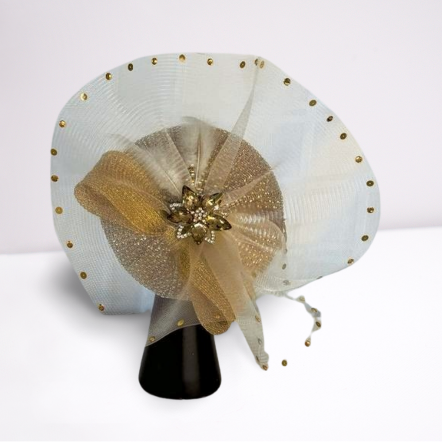 Gold Crystal Veil Fascinator Derby Hat-Animo Hat Company