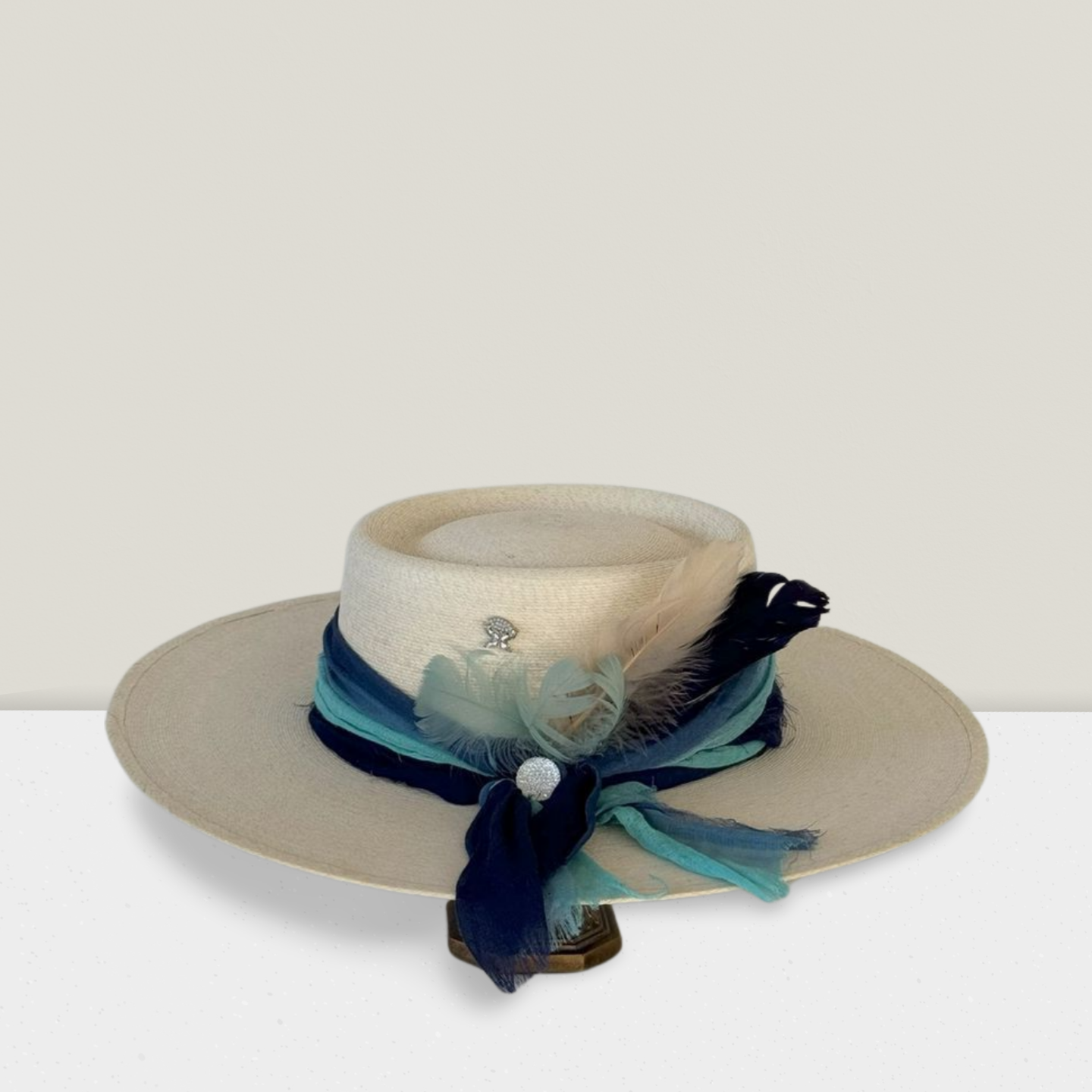 Atwood Feathered Scarf Band Straw Boater Hat