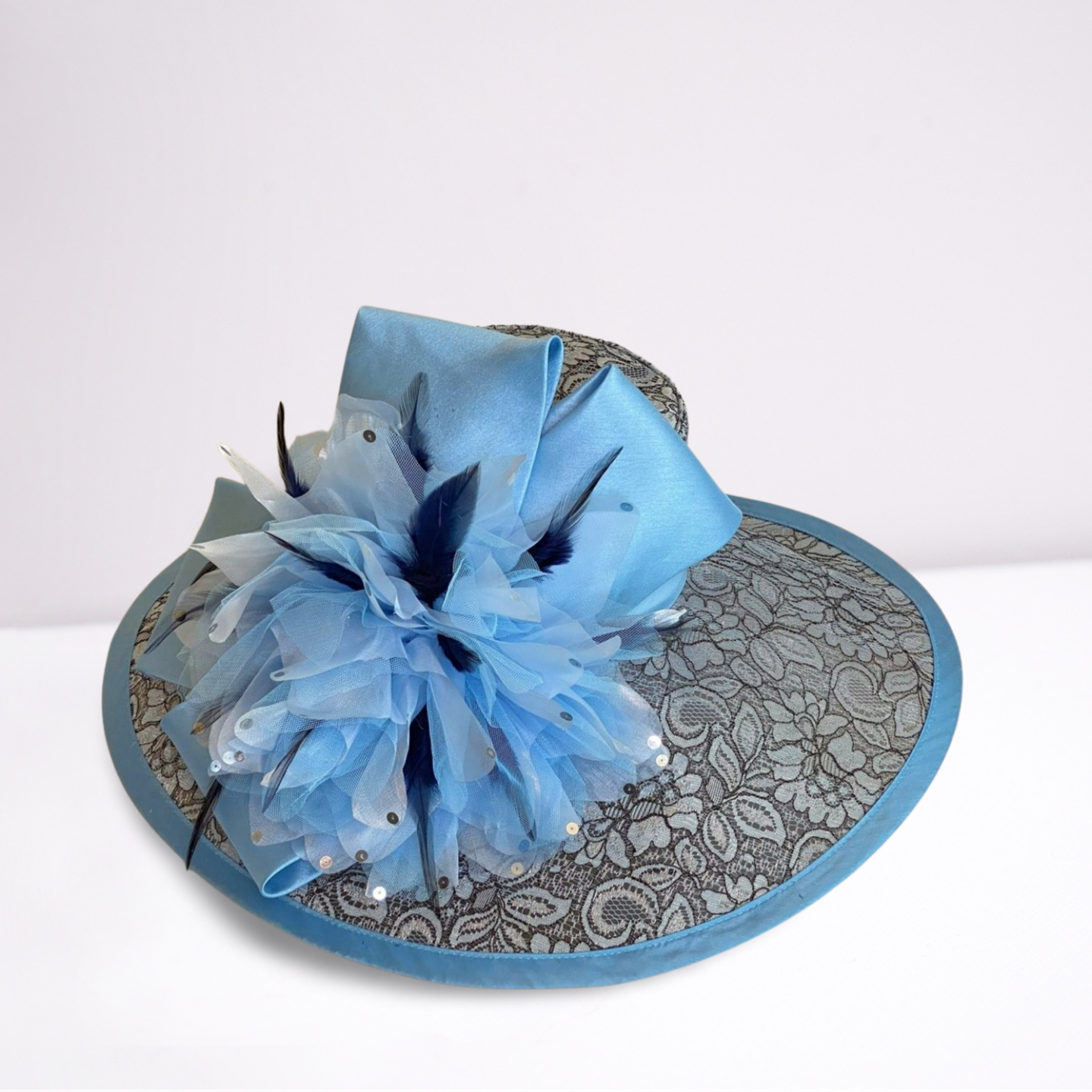 Blue Lace Satin Derby Hat-Animo Hat Company