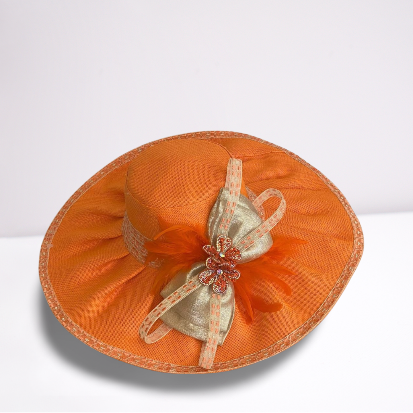 Orange Crystal Bow Derby Hat-Animo Hat Company