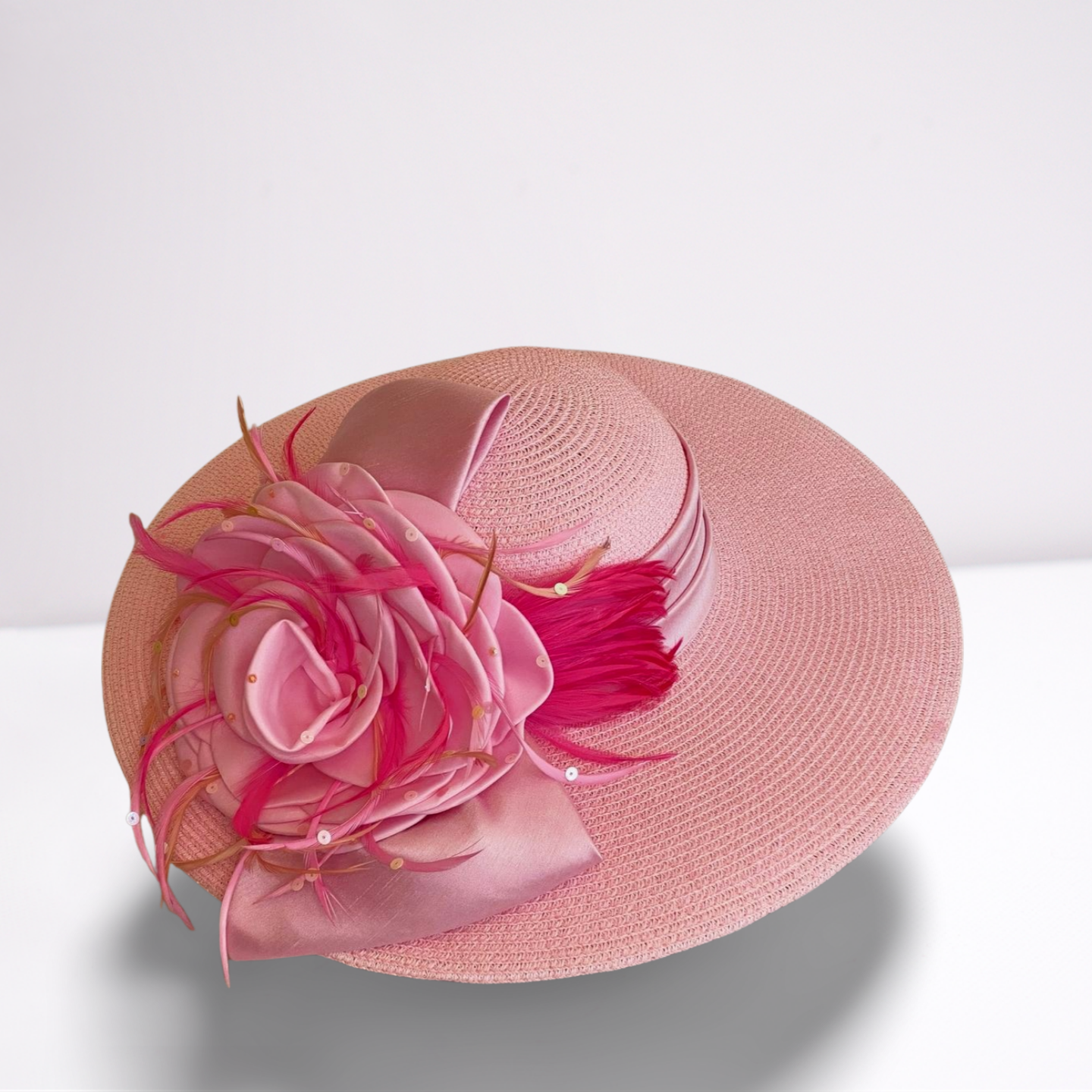 Pink Straw Feather Derby Hat-Animo Hat Company