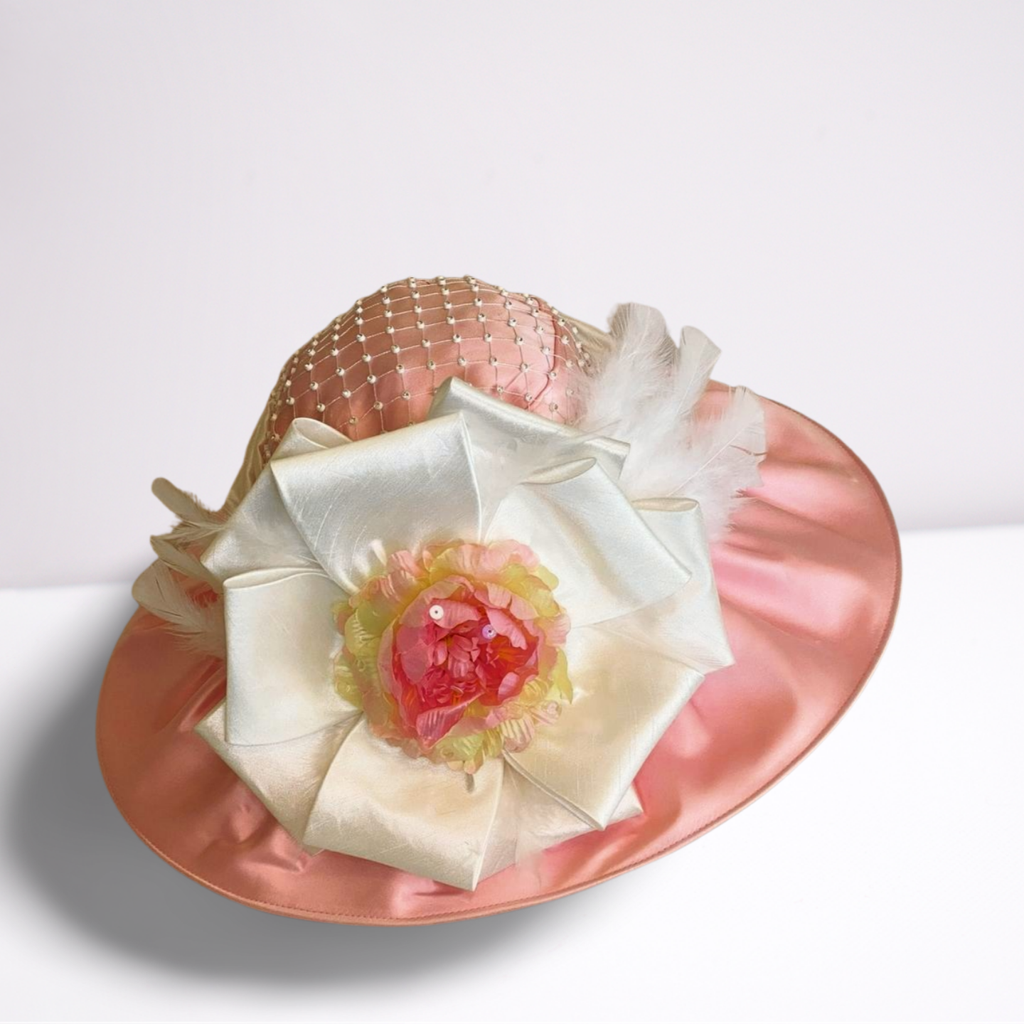 Pink Satin Feather Derby Hat-Animo Hat Company