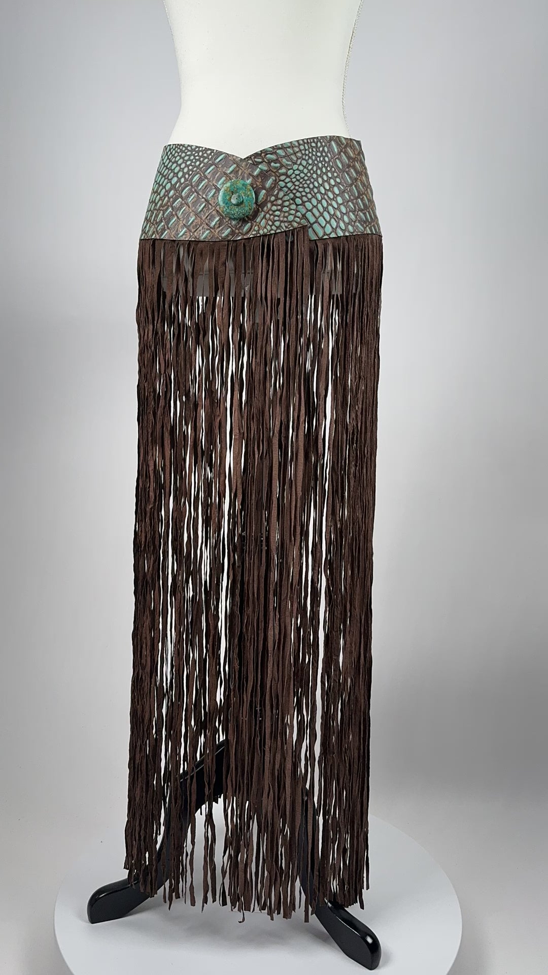 Turquoise Crocodile Long Fringe Belt