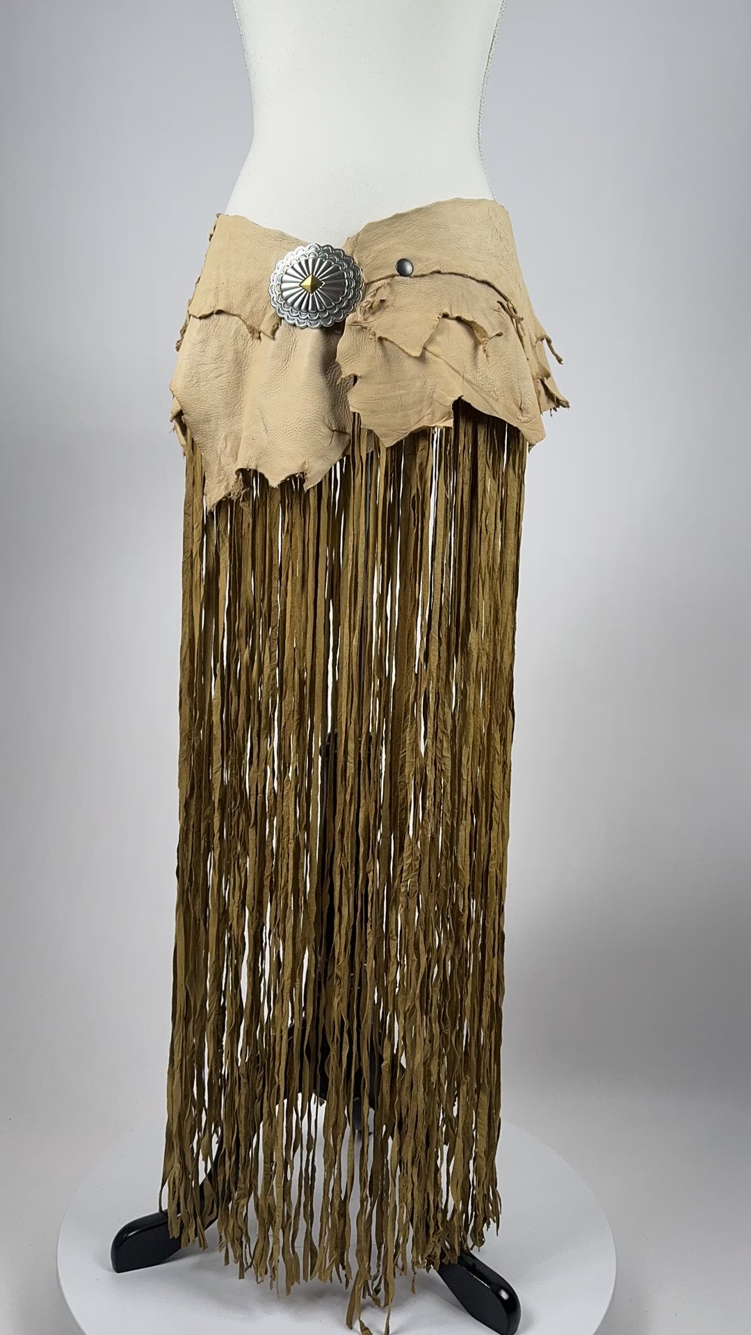 Ragged Leather Yoked Long Fringe Belt
