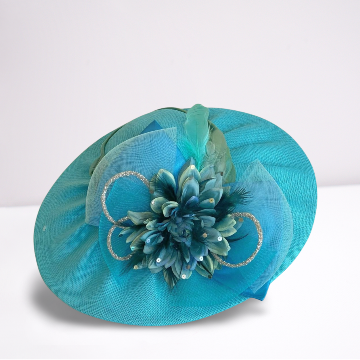 Turquoise Silk Flower Derby Hat-Animo Hat Company