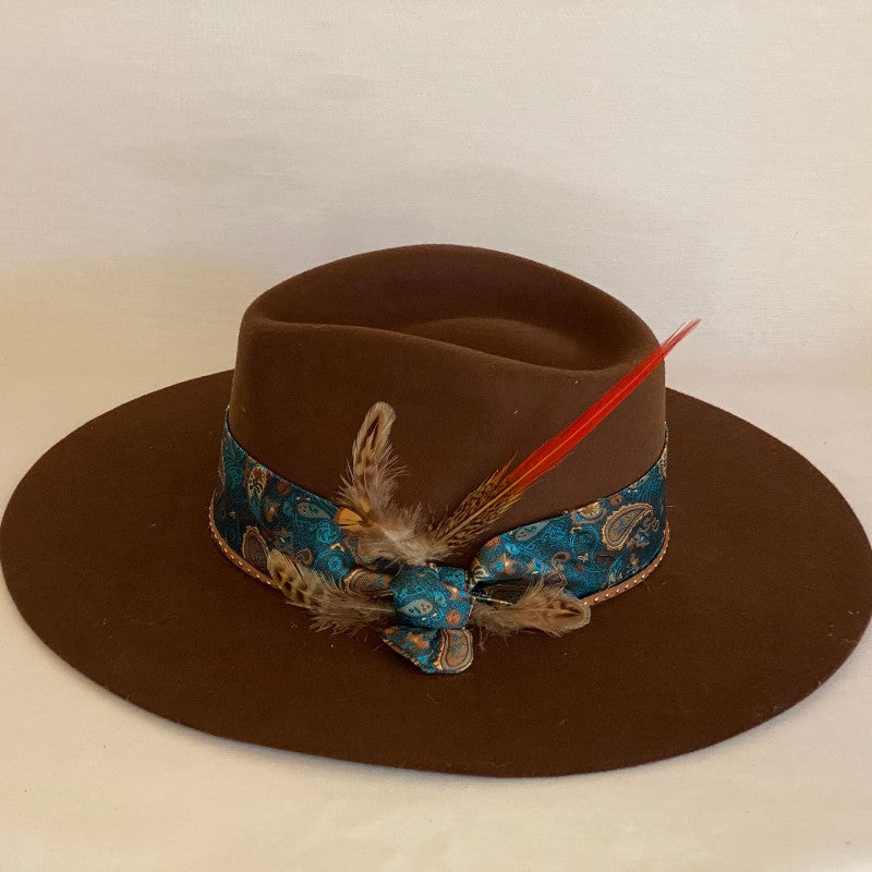 Courage Over Comfort - Twister® Fashion Rancher Hat With Turquoise Paisley Silk Scarf And Feathers-Animo Hat Company