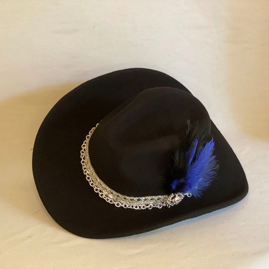Pamala - Wool Crushable Cowboy Hat With Wire Brim, Silver Rhinestone Band With Silver Chain And Feathers-Animo Hat Company