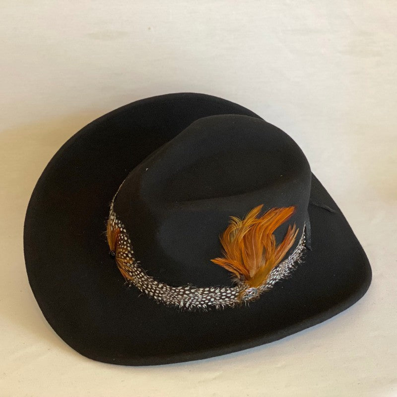 Load image into Gallery viewer, Lydia - Custom Twister® Black Wool Crushable Cowboy Hat Hand Trimmed With Continuous Feathers Band And Coordinating Feathers-Animo Hat Company