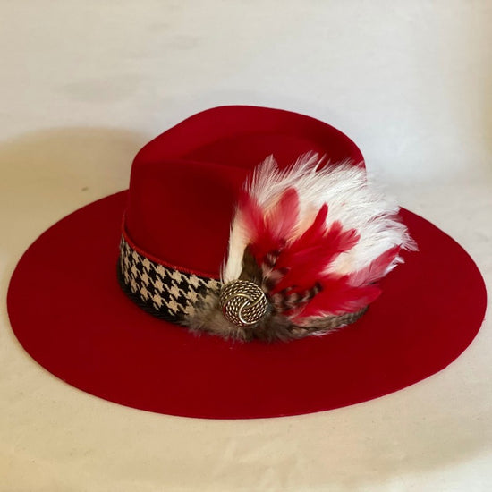Timeless Treasure - Biltmore® Vintage Couture Fashion Wool Fedora With Houndstooth Ribbon And Accent Feather Pad-Animo Hat Company