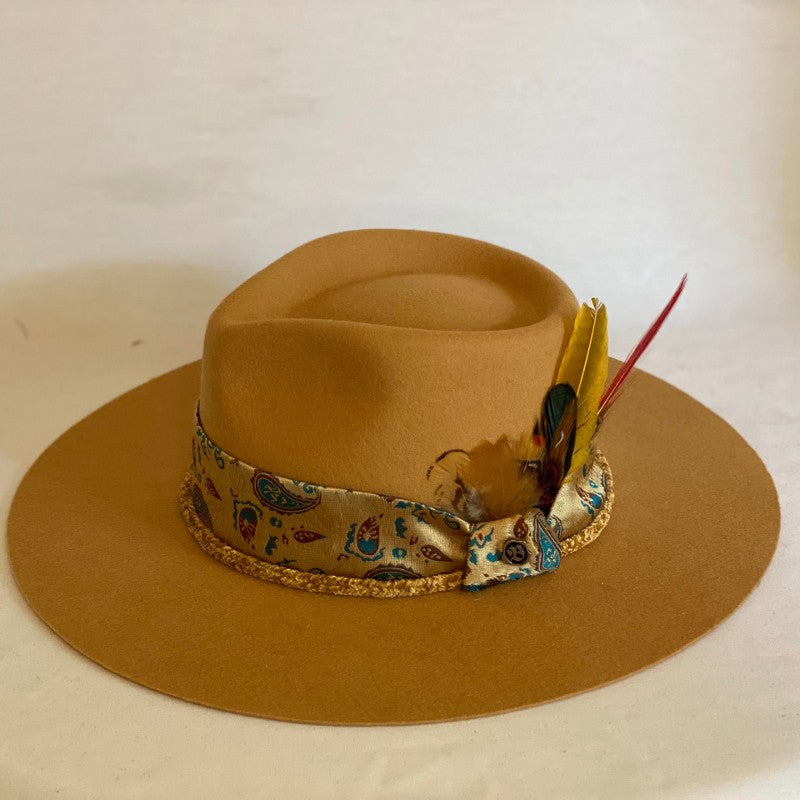 Courage Over Comfort - Biltmore® Vintage Couture Honey Fashion Wool Fedora With Paisley Scarf And Coordinating Feathers-Animo Hat Company