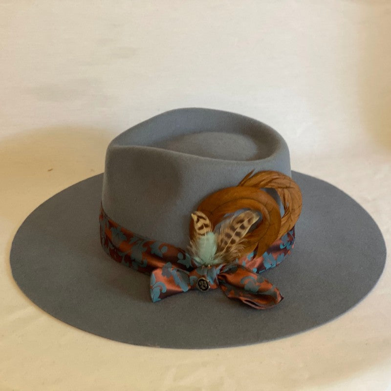 Solid As A Rock - Biltmore® Vintage Couture Chambray Fashion Wool Fedora With Jacquard Ribbon And Coordinating Feathers-Animo Hat Company