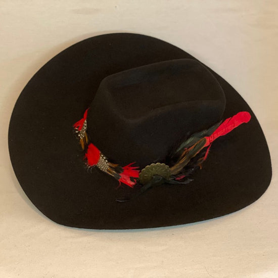 Load image into Gallery viewer, Lydia - Black Custom Twister® 3X Select Wool Cowboy Hat With Brick Crown And Hand Trimmed With Continuous Feather Band And Feathers-Animo Hat Company