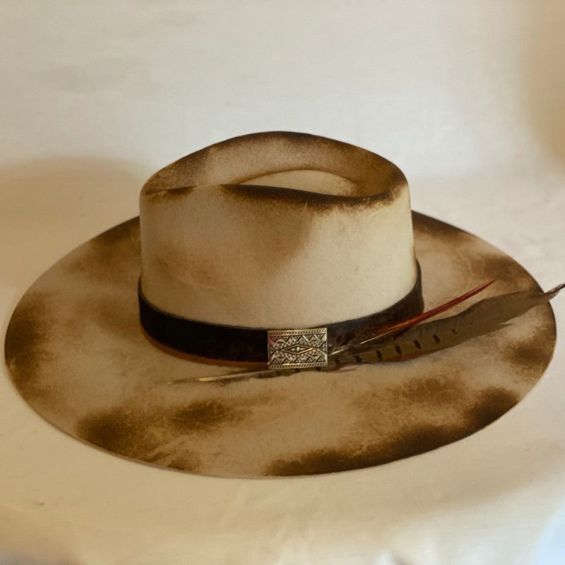 Natural Beauty - Custom Twister® Distressed Fashion Wool Rancher Hat Hand Trimmed With Ethically Sourced Hide And Feather-Animo Hat Company