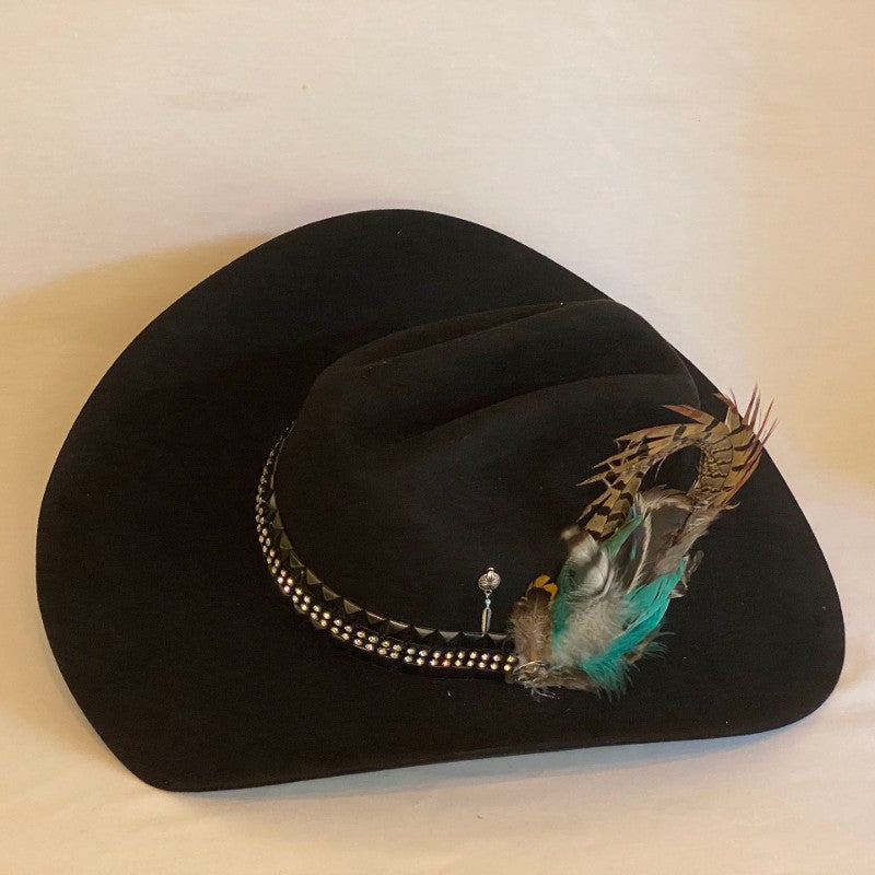 Load image into Gallery viewer, Pamala - Justin 6X Black Cowboy Hat With Hand Trimmed Bling Band And Feathers-Animo Hat Company