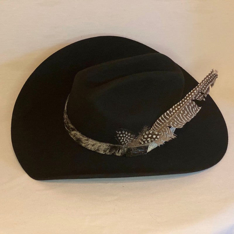 Laurie - Justin® Custom Black 3X Cowboy Hat Hand Trimmed With Feather And Ethically Sourced HIde-Animo Hat Company