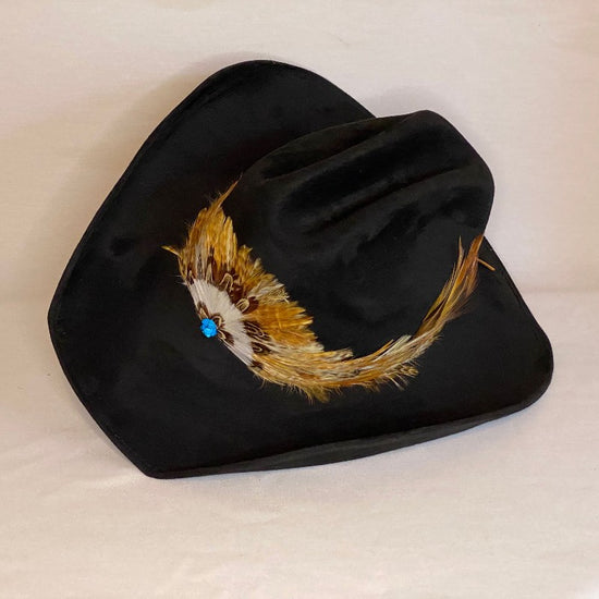 Load image into Gallery viewer, Lydia - Custom Vegan Sued Fashion Cowboy Hat With Continuous Leather Band With Feathers-Animo Hat Company