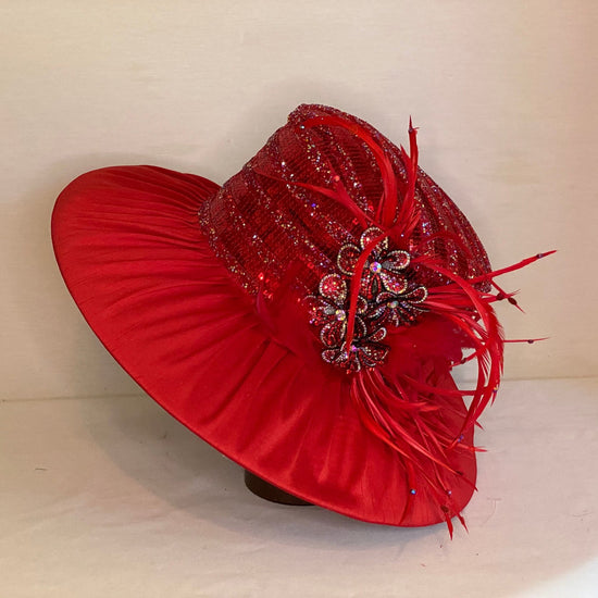 Fiery Lady - Light Weight Derby Hat in Bright Red Sequins-Animo Hat Company