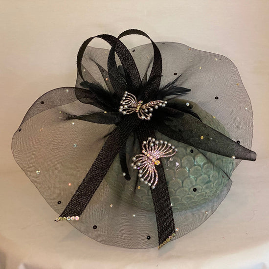 Black Fascinator With Butterflies - Classic light-weight head-piece perfect for Derby Attire-Animo Hat Company