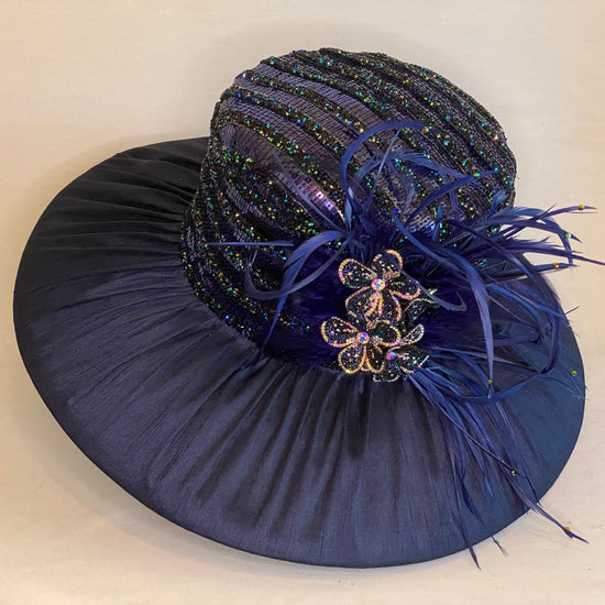 Blue Eyes- Navy Blue Light Weight Derby Hat with Sequin-Animo Hat Company
