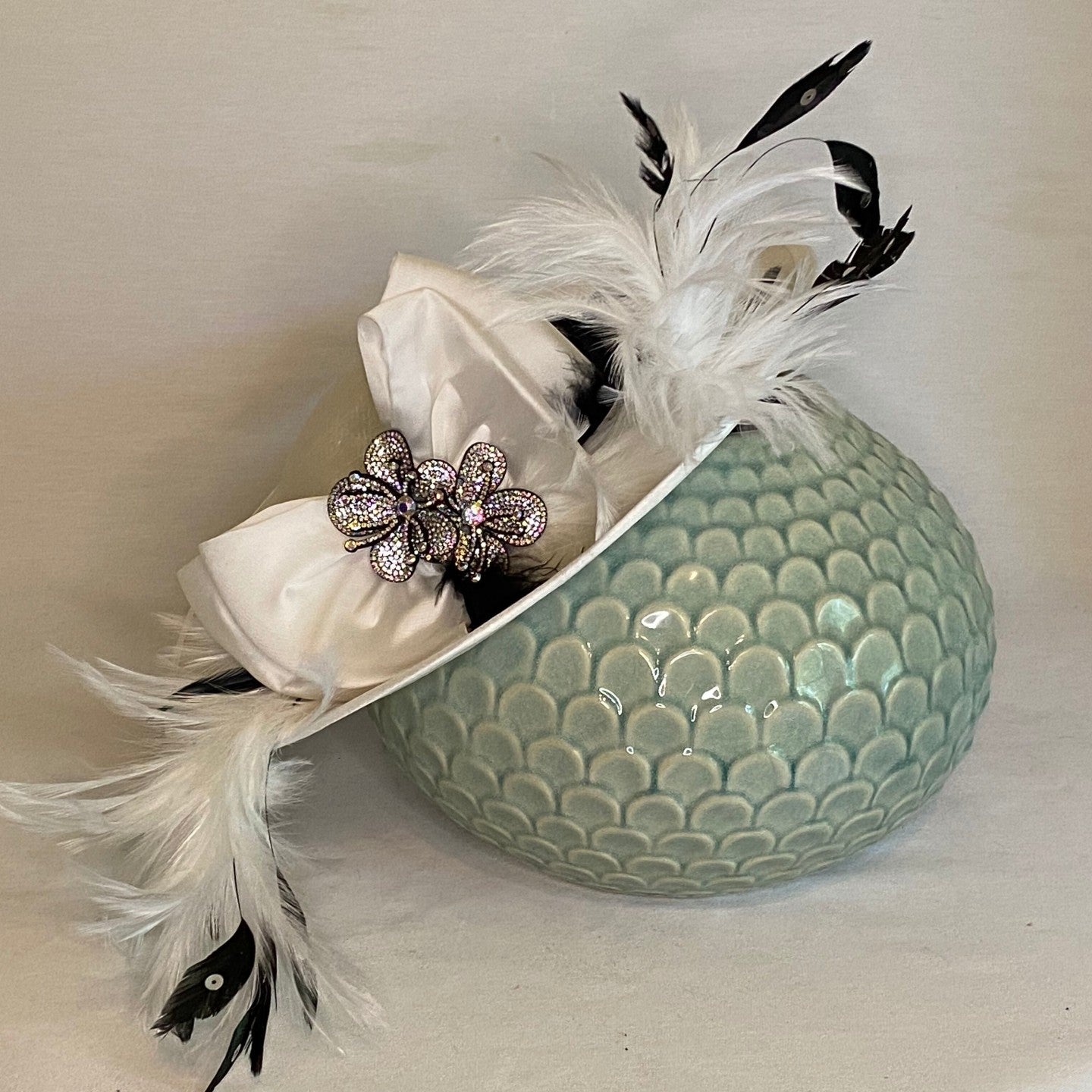 White and Black Fascinator - Light Weight Head piece Perfect for Derby-Animo Hat Company