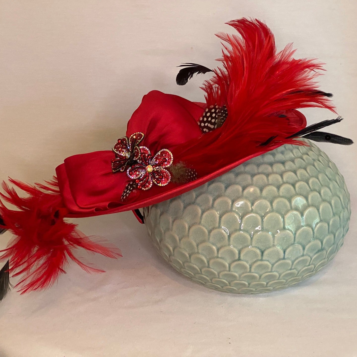 Red Fascinator - Light Weight Head piece Perfect for Derby-Animo Hat Company