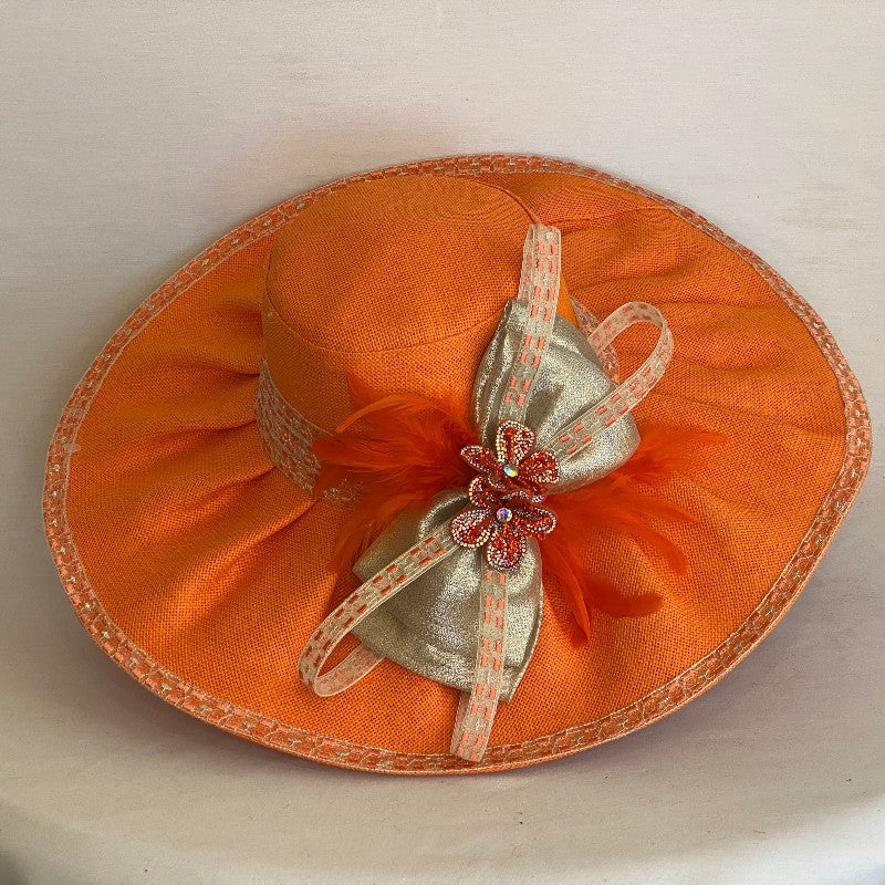 Load image into Gallery viewer, Summer Nights - Orange Lightweight Derby Hat With Gold Bow-Animo Hat Company