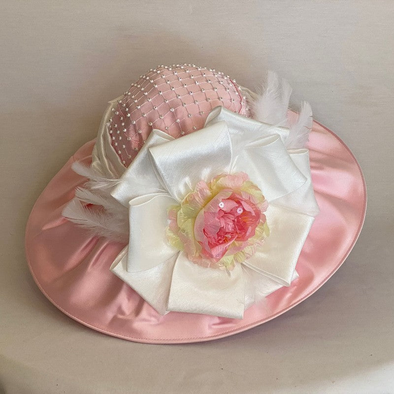 Satin Pink & White Lightweight Derby Hat-Animo Hat Company